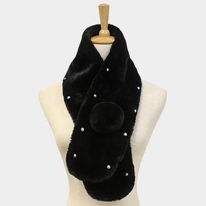 Black Faux Fur Pearl Style Pull Through Scarf Collar Winter Fashion Accessory